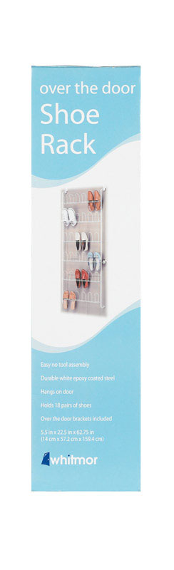 Whitmor Over-The-Door Shoe Rack, 62.75' x 22.5', Holds 18 Pairs