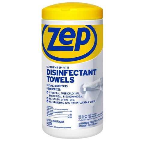 Zep Clean'ems Spirit II Disinfectant Towels, Pack of 80, Kills 99% of Bacteria, Cleans. Disinfects. Deodorizes