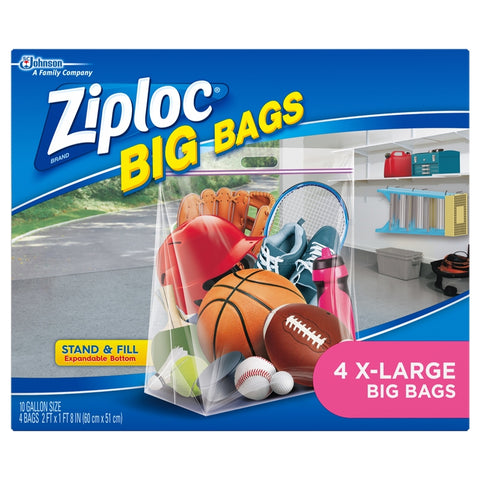Ziploc Big Bags Storage Bag 10 gal, 2'x1' 8'', Plastic, Clear