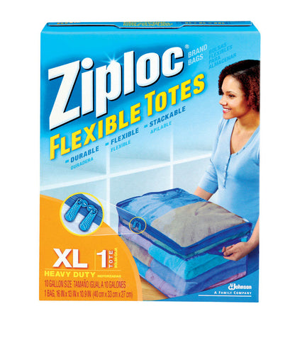 Ziploc Flexible Storage Tote, 10.9''Hx16''Wx13''D, Plastic, Blue/Clear