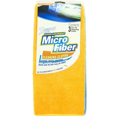 Zwipes Microfiber Cleaning Cloths, 12' x 16', Super-Absorbent, Pack of 3