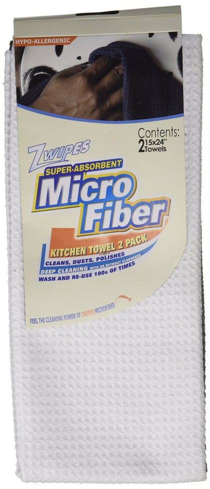 Zwipes Microfiber Kitchen Towels, 15'' x 24'', Super-Absorbent, Pack of 2